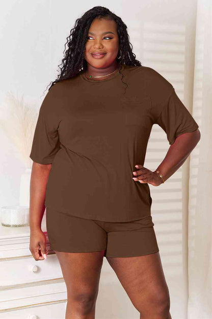 Basic Bae Full Size Soft Rayon Half Sleeve Top and Shorts Set Chocolate / S
