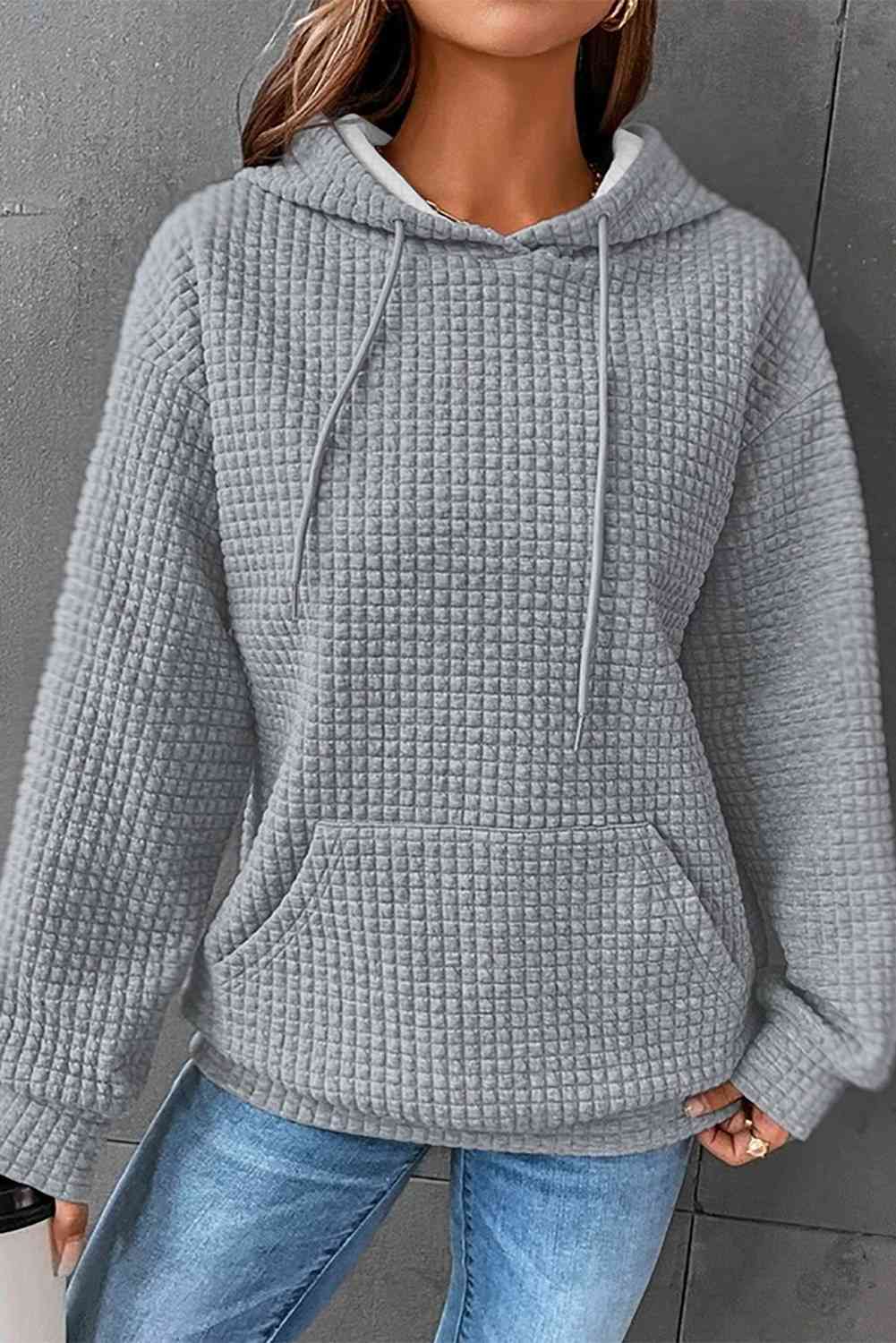 Dropped Shoulder Pocketed Hoodie Heather Gray / S