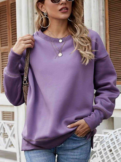 Dropped Shoulder Slit Sweatshirt Purple / S