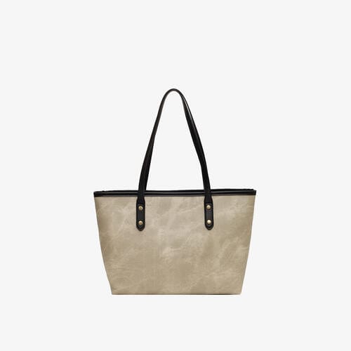 Large Vegan Leather Tote Bag Khaki / One Size