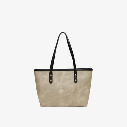 Large Vegan Leather Tote Bag Khaki / One Size