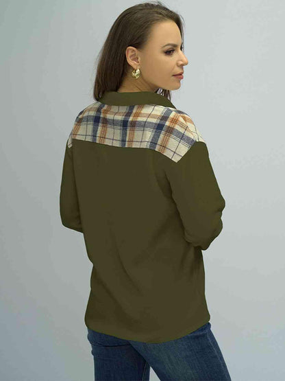 Plaid Detail Dropped Shoulder Shirt