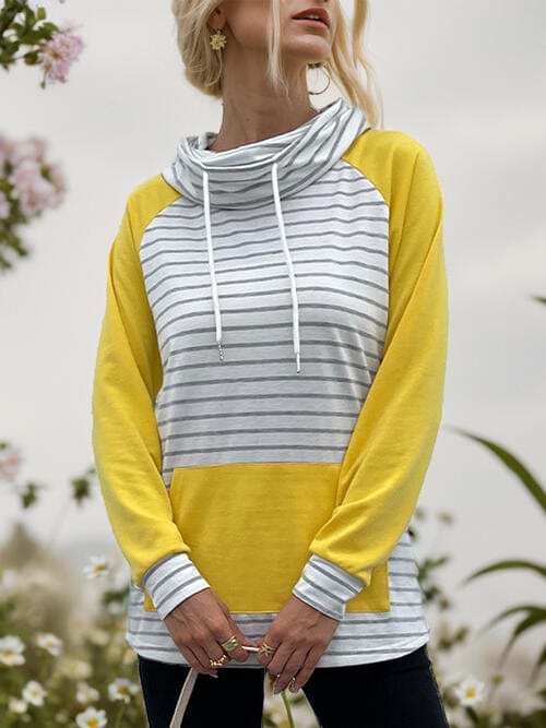 Striped Cowl Neck Long Sleeve Sweatshirt True Yellow / S