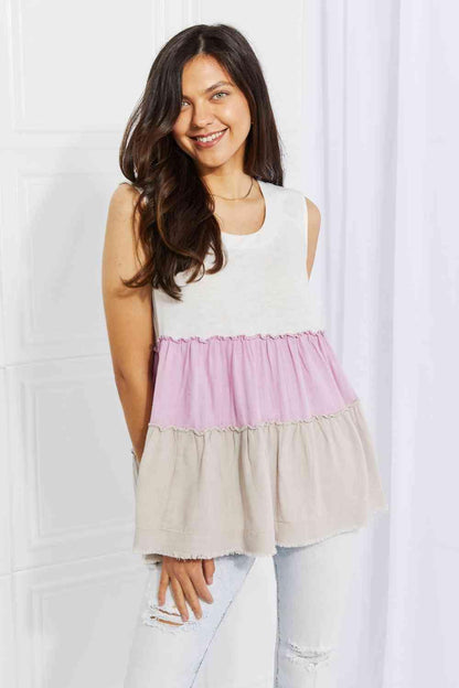 White Birch Full Size Watching the Sunset Color Block Babydoll Top Lavender / S