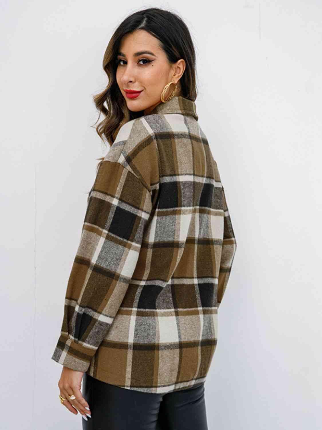 Campfire Plaid Button Up Collared Neck Jacket