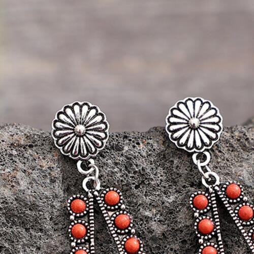 Alloy Beaded Teardrop Earrings Red / One Size