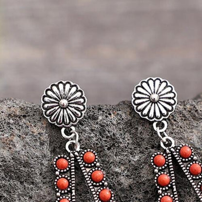 Alloy Beaded Teardrop Earrings Red / One Size