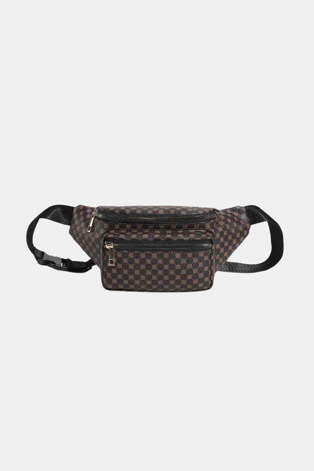 Checkered Printed Vegan Leather Sling Bag Chestnut / One Size