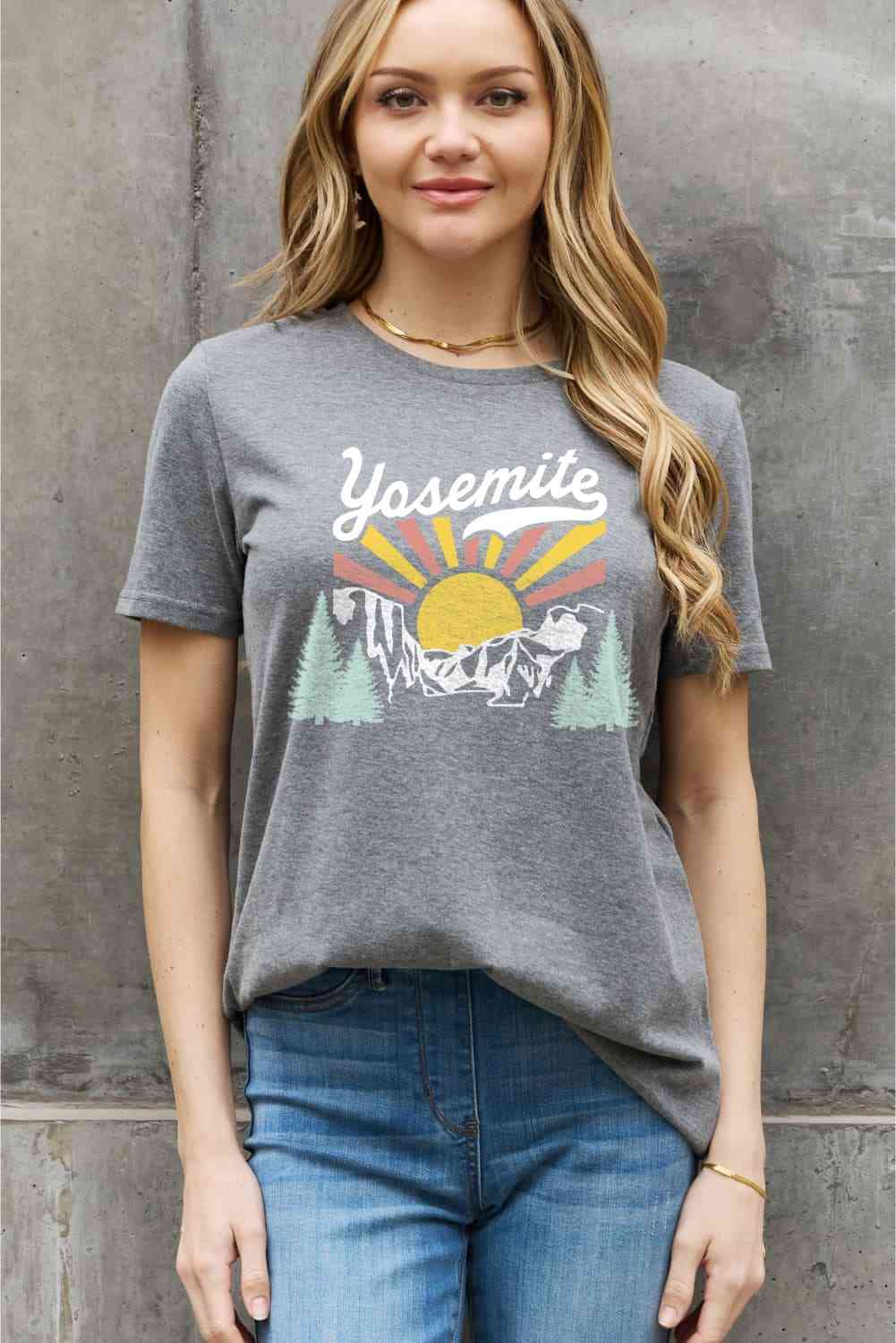 Simply Love Full Size YOSEMITE Graphic Cotton Tee Charcoal / S