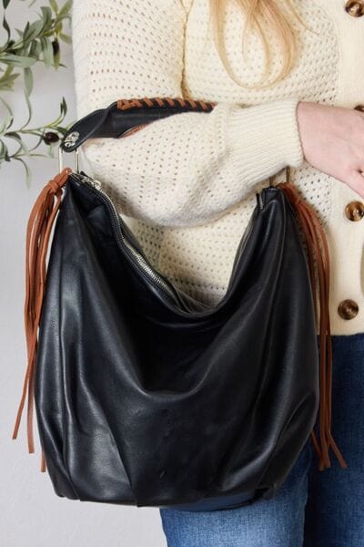 SHOMICO Fringe Detail Contrast Handbag BLACK / One Size