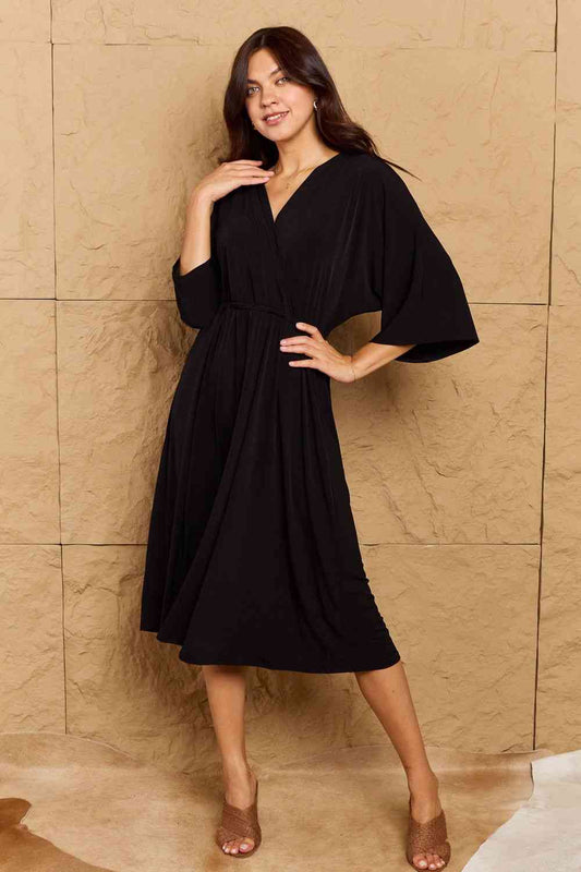 OneTheLand Make Your Move Solid Surplice Midi Dress Black / S