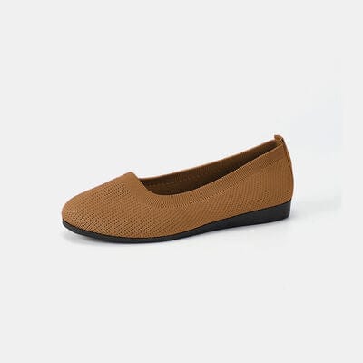 Round Toe Knit Ballet Flats Caramel / 36