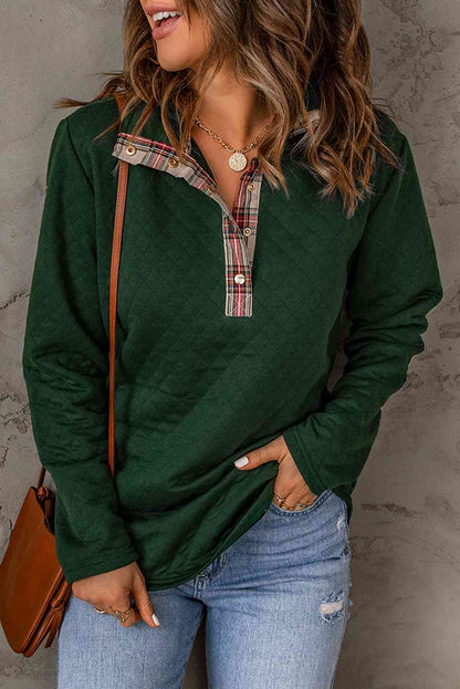 Plaid Snap Down Sweatshirt Green / M