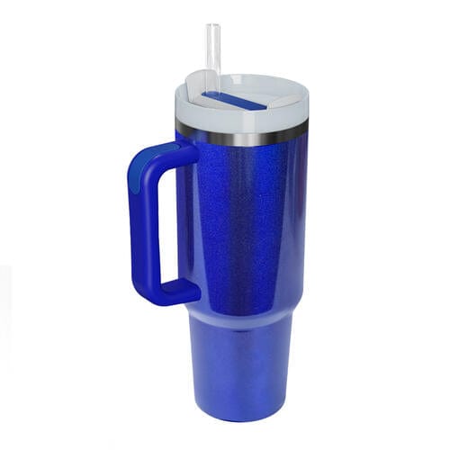 Shimmering Stainless Steel Tumbler with Handle and Straw Royal  Blue / One Size