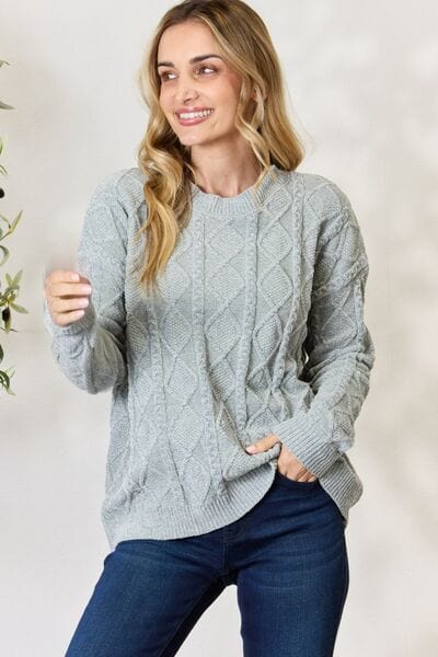 BiBi Cable Knit Round Neck Sweater Dust Sage / S