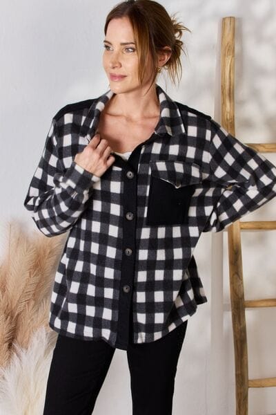 Hailey & Co Full Size Plaid Button Up Shirt Black / S