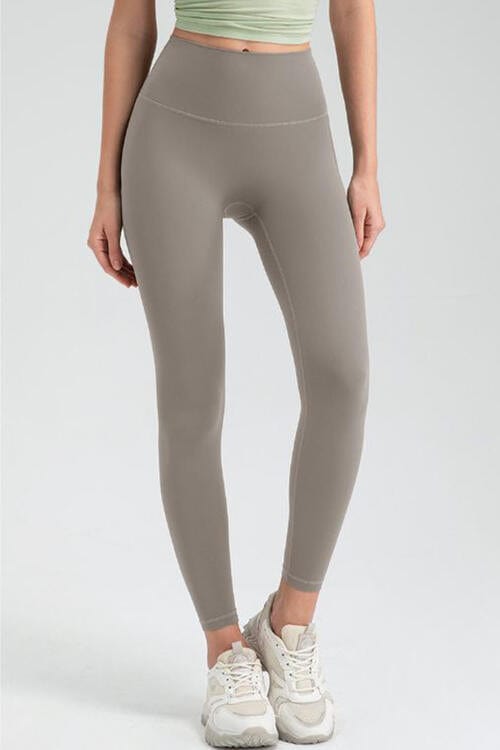 Wide Waistband High Waist Sport Leggings Khaki / S