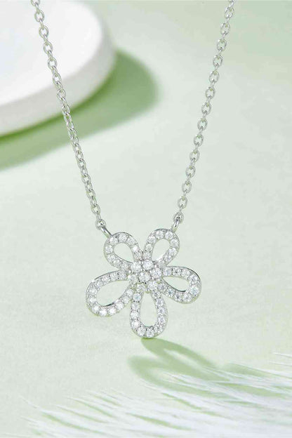 Moissanite Flower Pendant 925 Sterling Silver Necklace Silver / One Size