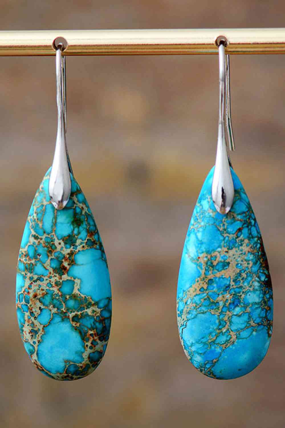 Handmade Teardrop Shape Natural Stone Dangle Earrings Silver/Blue / One Size