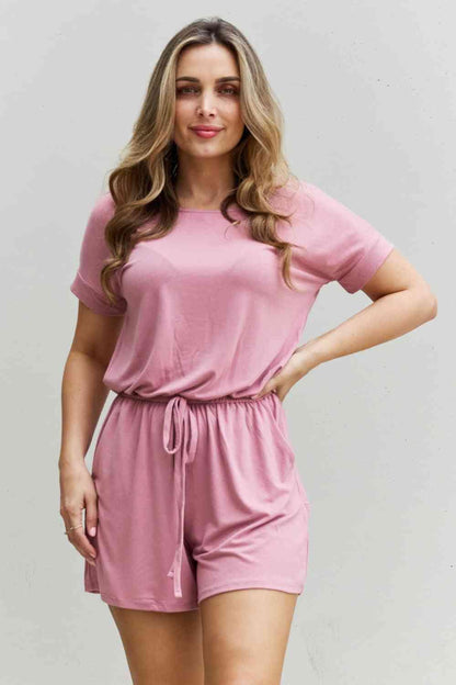 Zenana Chilled Out Full Size Short Sleeve Romper in Light Carnation Pink Carnation Pink / S