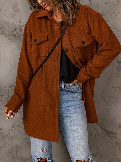 Drop Shoulder Button Down Collared Coat Chestnut / S