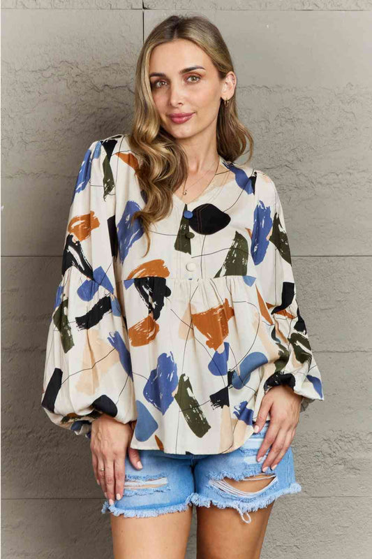 Hailey & Co Wishful Thinking Multi Colored Printed Blouse Beige / S