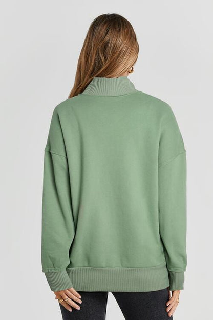 Half Snap Drop Shoulder Long Sleeve Sweatshirt