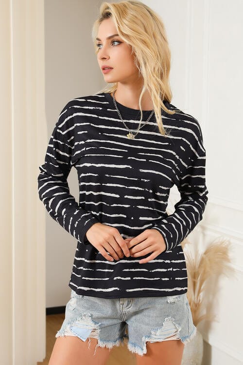 Striped Crew Neck Long Sleeve Top