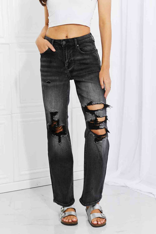RISEN Full Size Lois Distressed Loose Fit Jeans Black / 1(25)