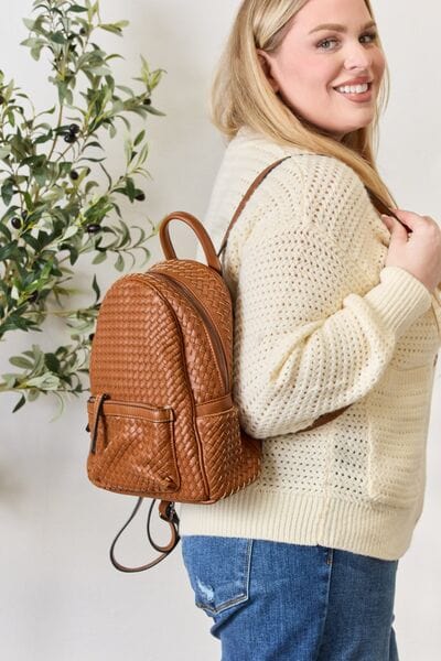 SHOMICO Vegan Leather Woven Backpack