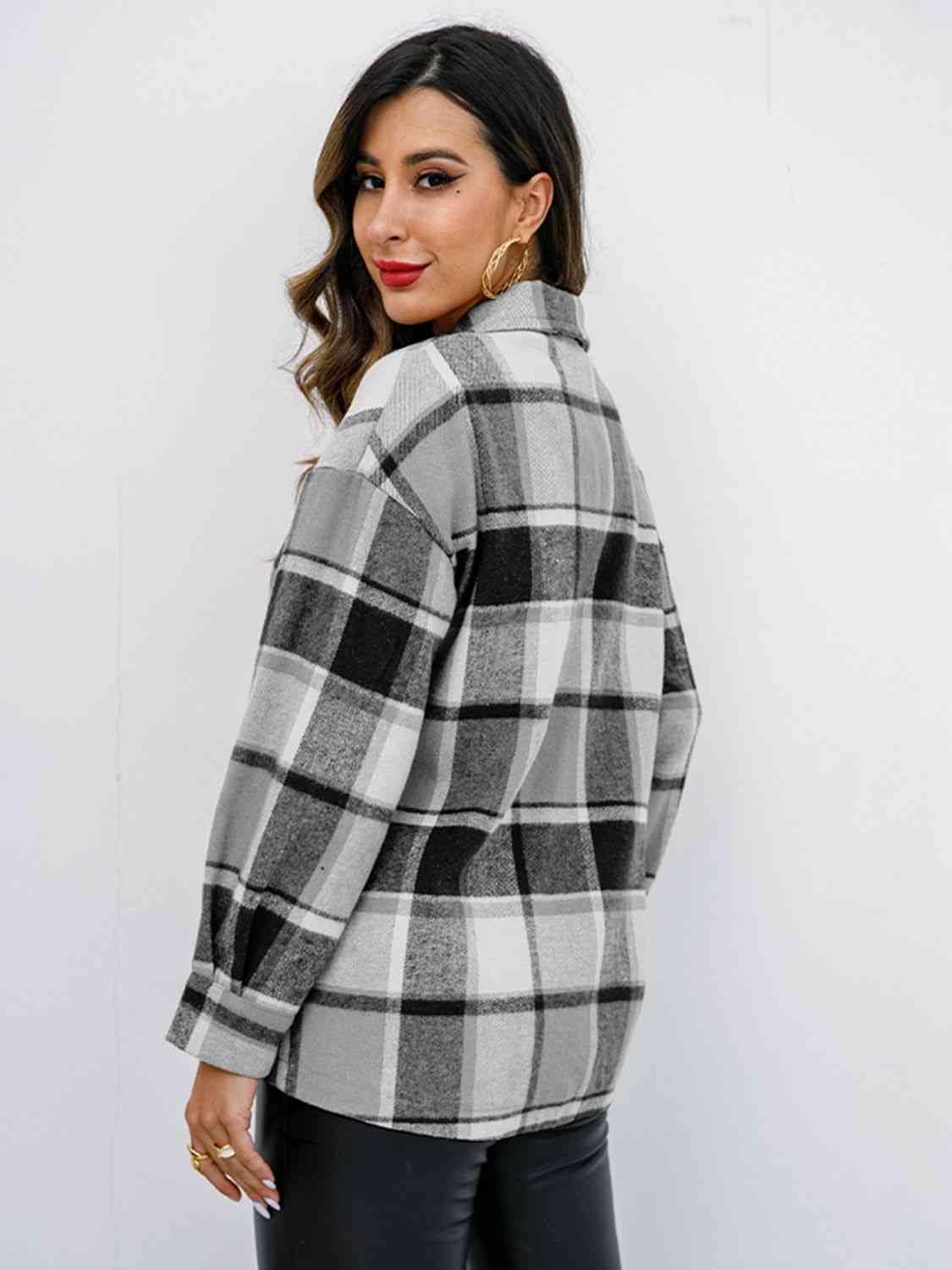 Campfire Plaid Button Up Collared Neck Jacket