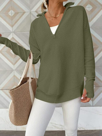 Half Zip Long Sleeve Knit Top Moss / S