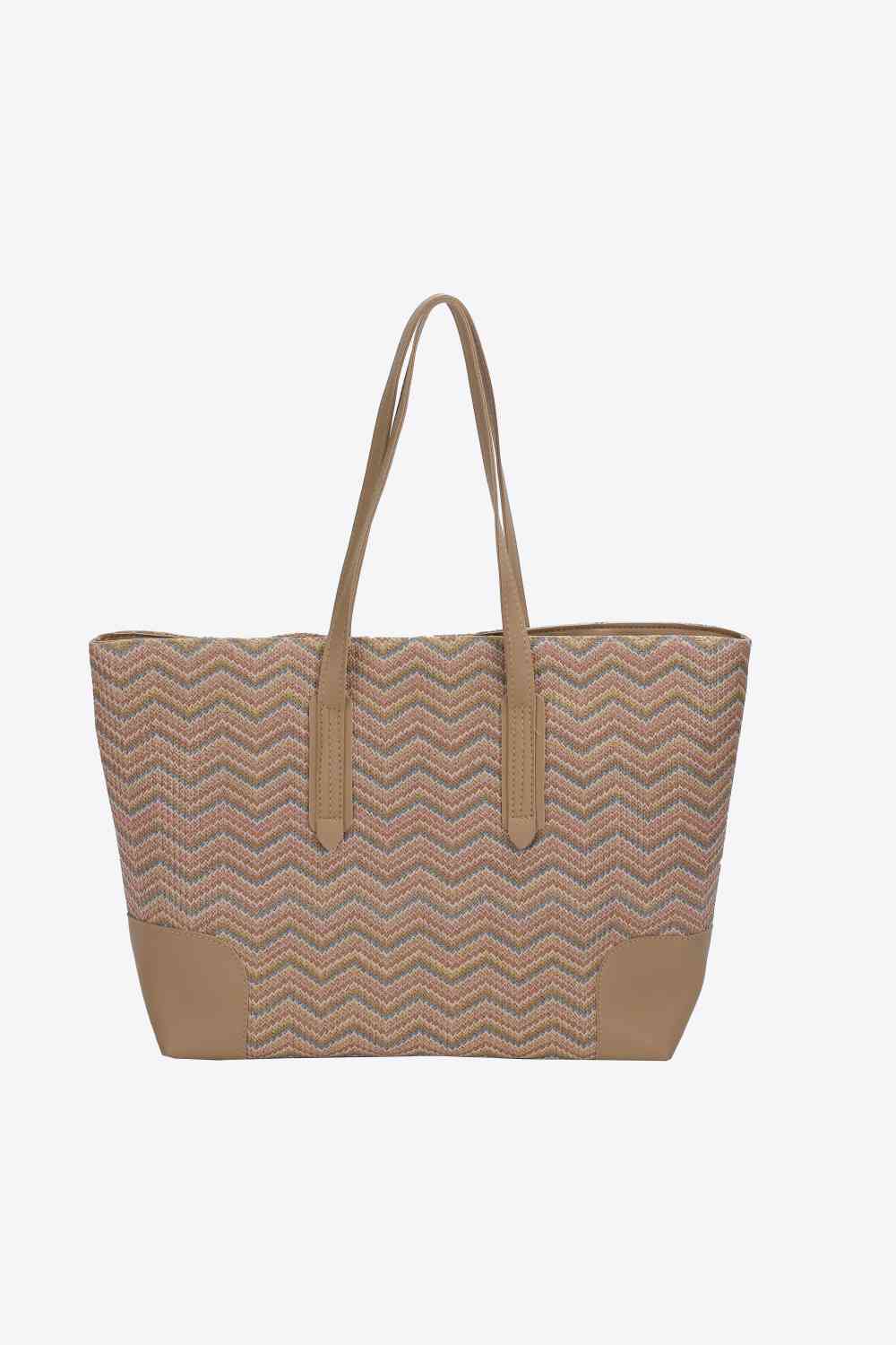 Chevron Straw Tote Bag Camel / One Size