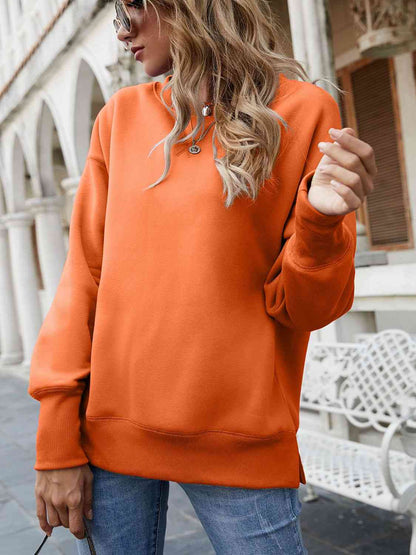 Dropped Shoulder Slit Sweatshirt Red Orange / S