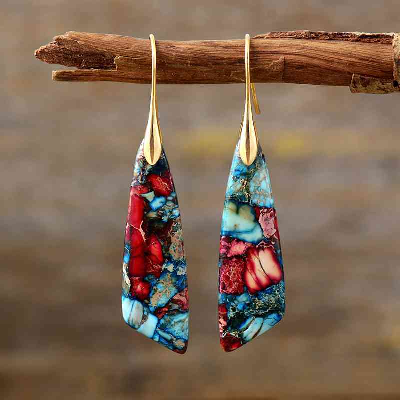 Natural Stone Dangle Earrings Red/Gold / One Size