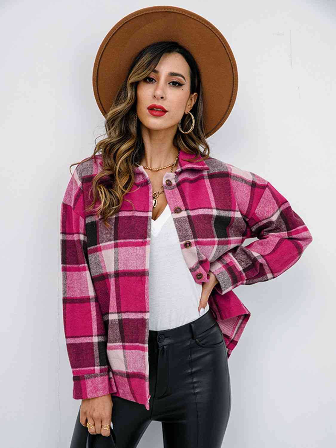 Campfire Plaid Button Up Collared Neck Jacket