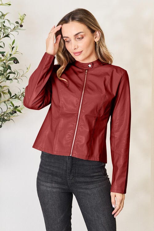 Mock Neck Zip Up Jacket Wine / S