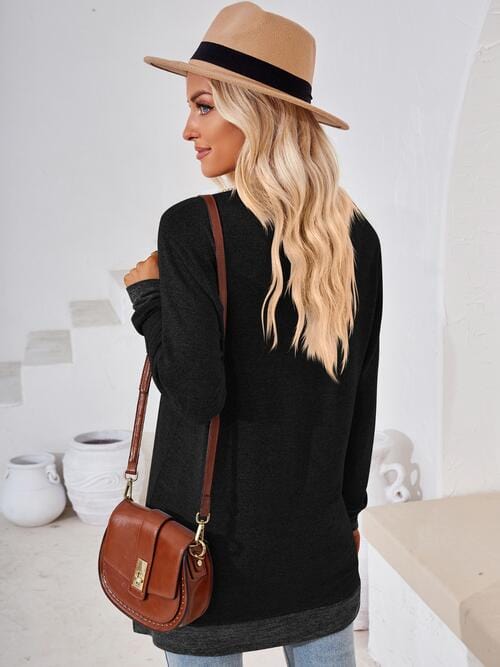 Crochet V-Neck Long Sleeve Slit Top