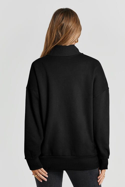 Half Snap Drop Shoulder Long Sleeve Sweatshirt