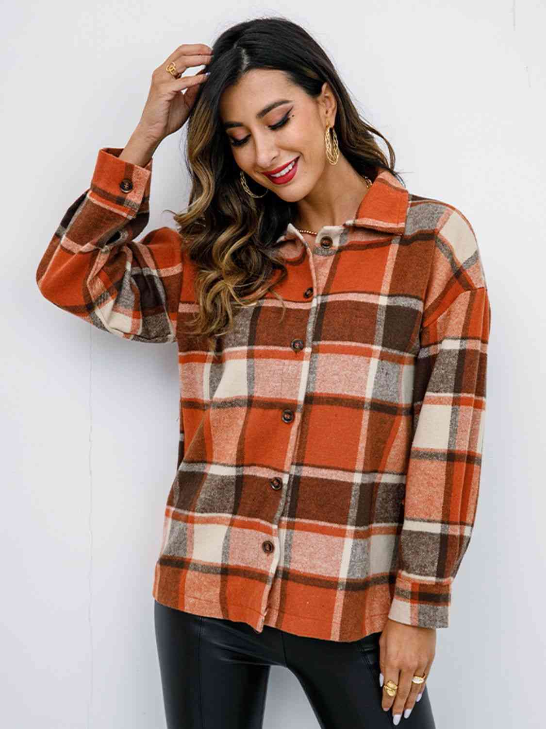 Campfire Plaid Button Up Collared Neck Jacket