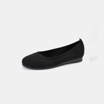 Round Toe Knit Ballet Flats Black / 36