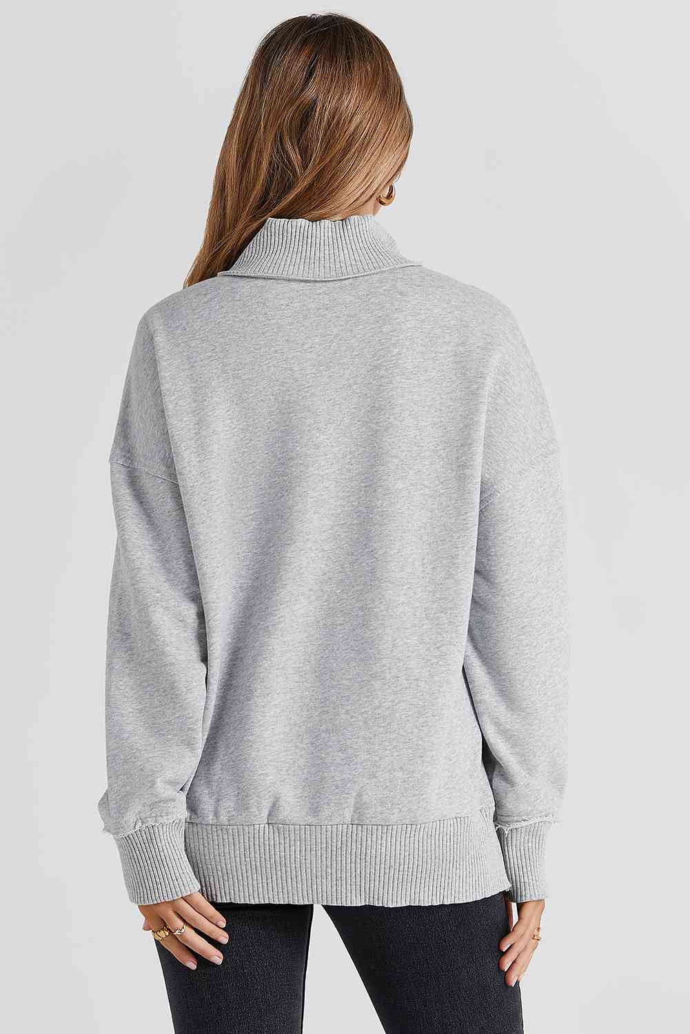 Half Snap Drop Shoulder Long Sleeve Sweatshirt