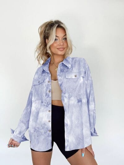 Tie-Dye Button Up Long Sleeve Shirt Misty  Blue / S