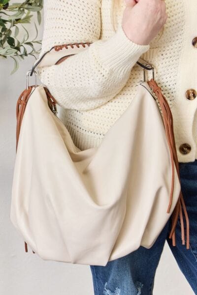 SHOMICO Fringe Detail Contrast Handbag BEIGE / One Size