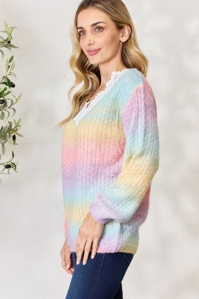 BiBi Rainbow Gradient Crochet Detail Sweater