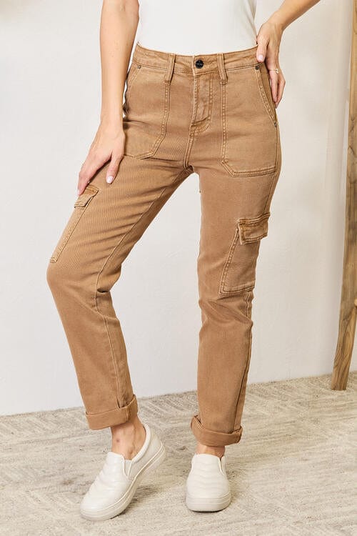 Risen Full Size High Waist Straight Jeans with Pockets Cocoa / 0