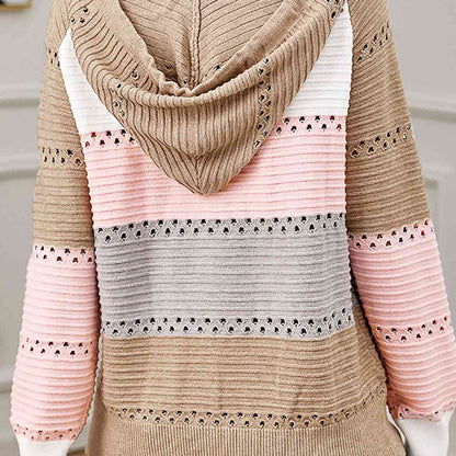 Color Block Drawstring Hooded Sweater