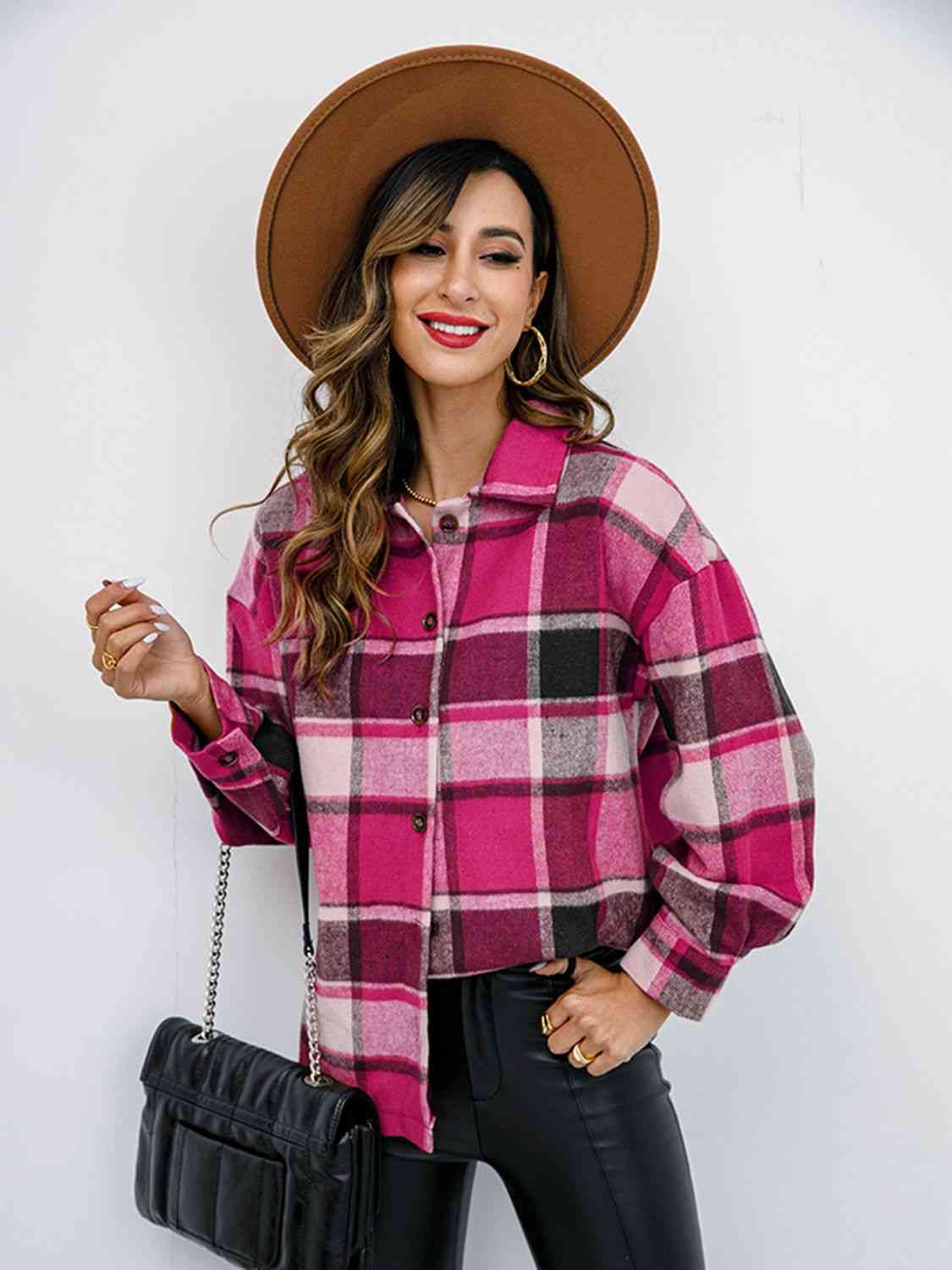 Campfire Plaid Button Up Collared Neck Jacket