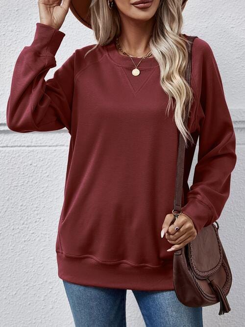 Classic Round Neck Long Sleeve Sweatshirt Wine / S