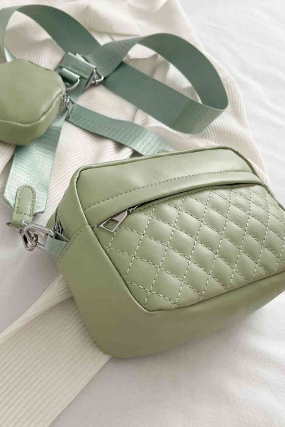 Adored Quilted Stitching Vegan Leather Crossbody Bag with Small Purse